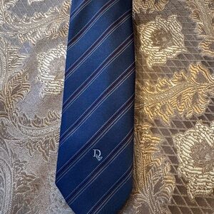 Vintage 1970’s Dior Men's Blue Striped Tie Silk Blend